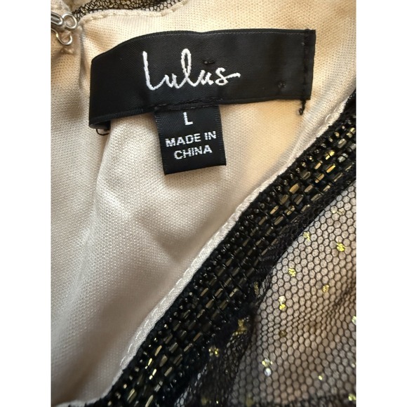 Lulus Dress Sz L Dazzling Black Beige Metallic Bodycon Mini Whimsigoth Fairy - Picture 10 of 12